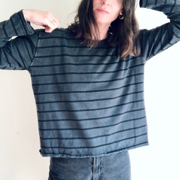 Boxy cotton stripe long sleeve crop - Picture 4 of 15